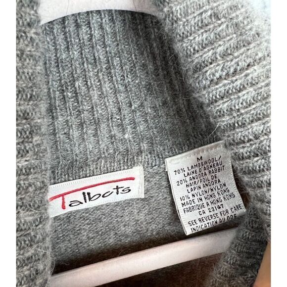 TALBOTS VTG argyle lambswool angora rabbit gray turtleneck sweater pullover M - Picture 5 of 8
